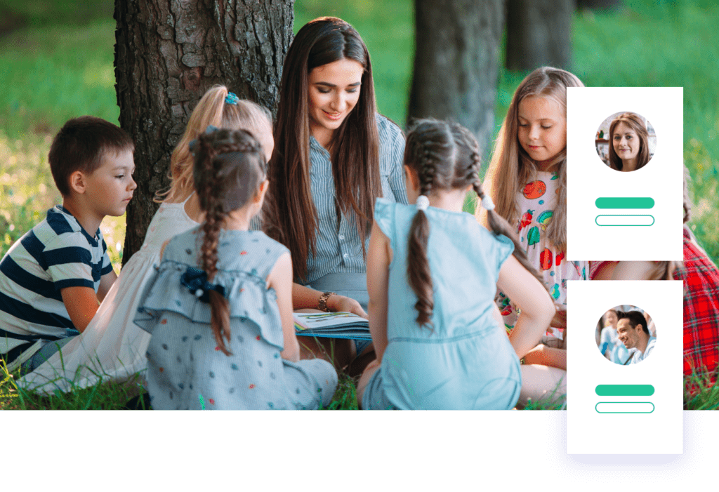 Girl sitting with kids